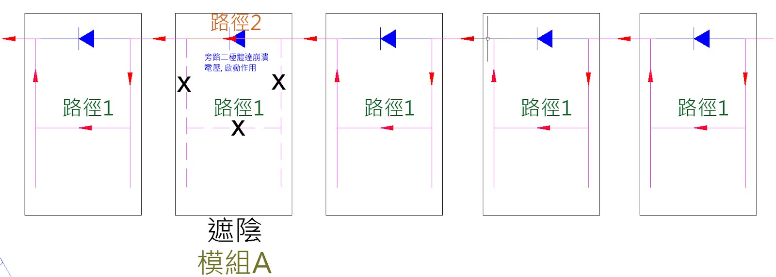 遮蔭情況之電流路徑圖